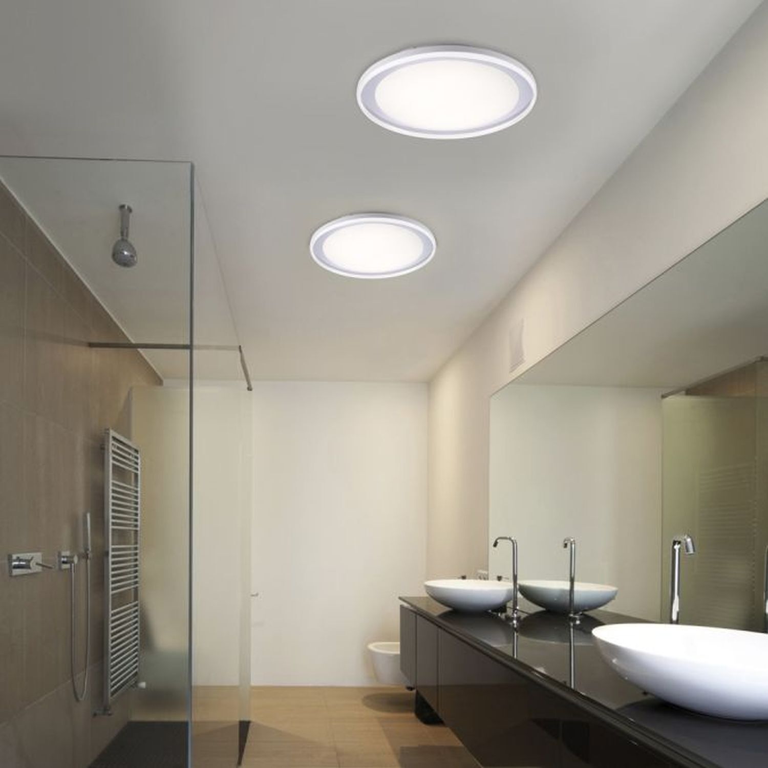 LED Deckenleuchte blendarm IP44 28 W B:45 cm in Chrom Deckenleuchte, Sinken