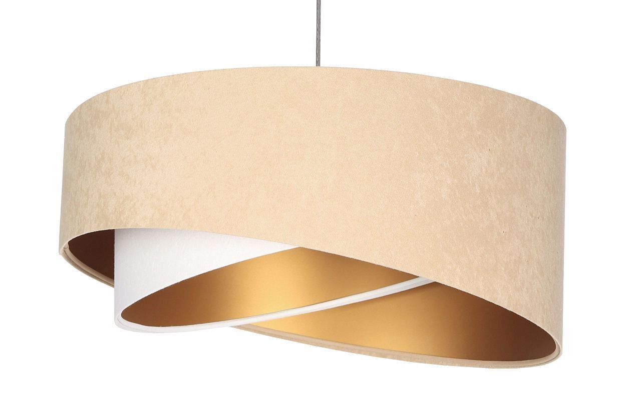 Suspension Tissu Beige Or E27 rond Ø 50 cm Aspect velours