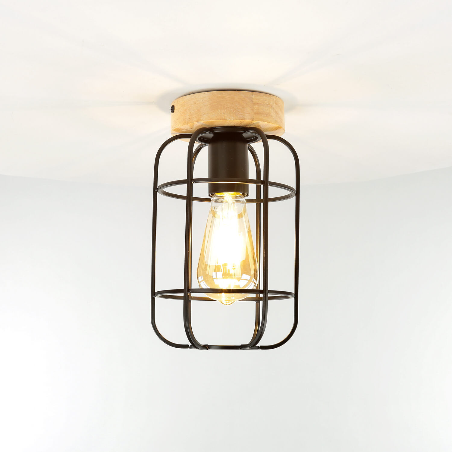 Deckenleuchte Metall Holz E27 Ø 15 cm klein Leuchte, Deckenleuchte