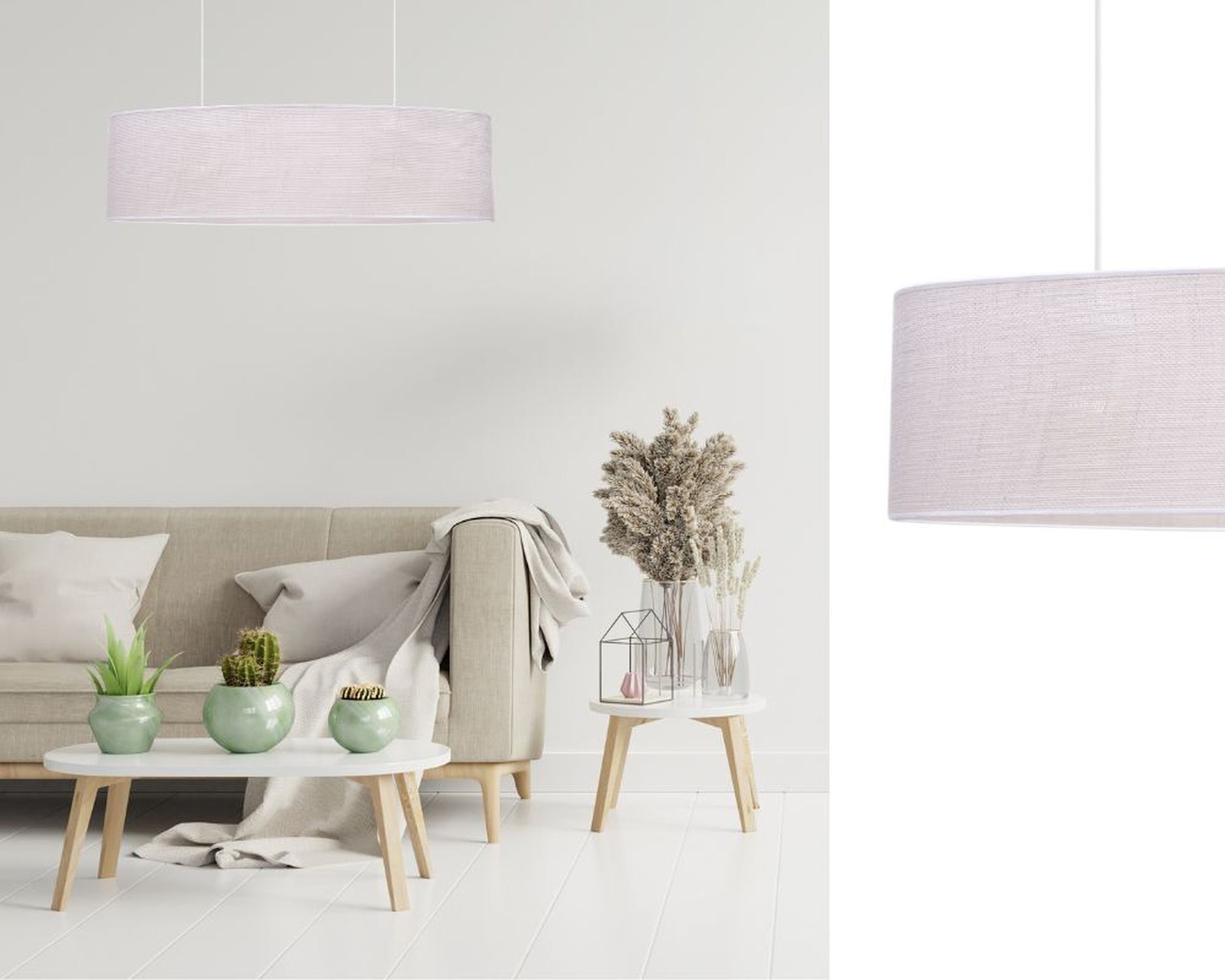 Wohnliche Pendelleuchte Stoffschirm 2-flammig E27 70 cm Lampe, Dekoration für Zuhause, Innenarchitektur, Pflanze, Wohnzimmer