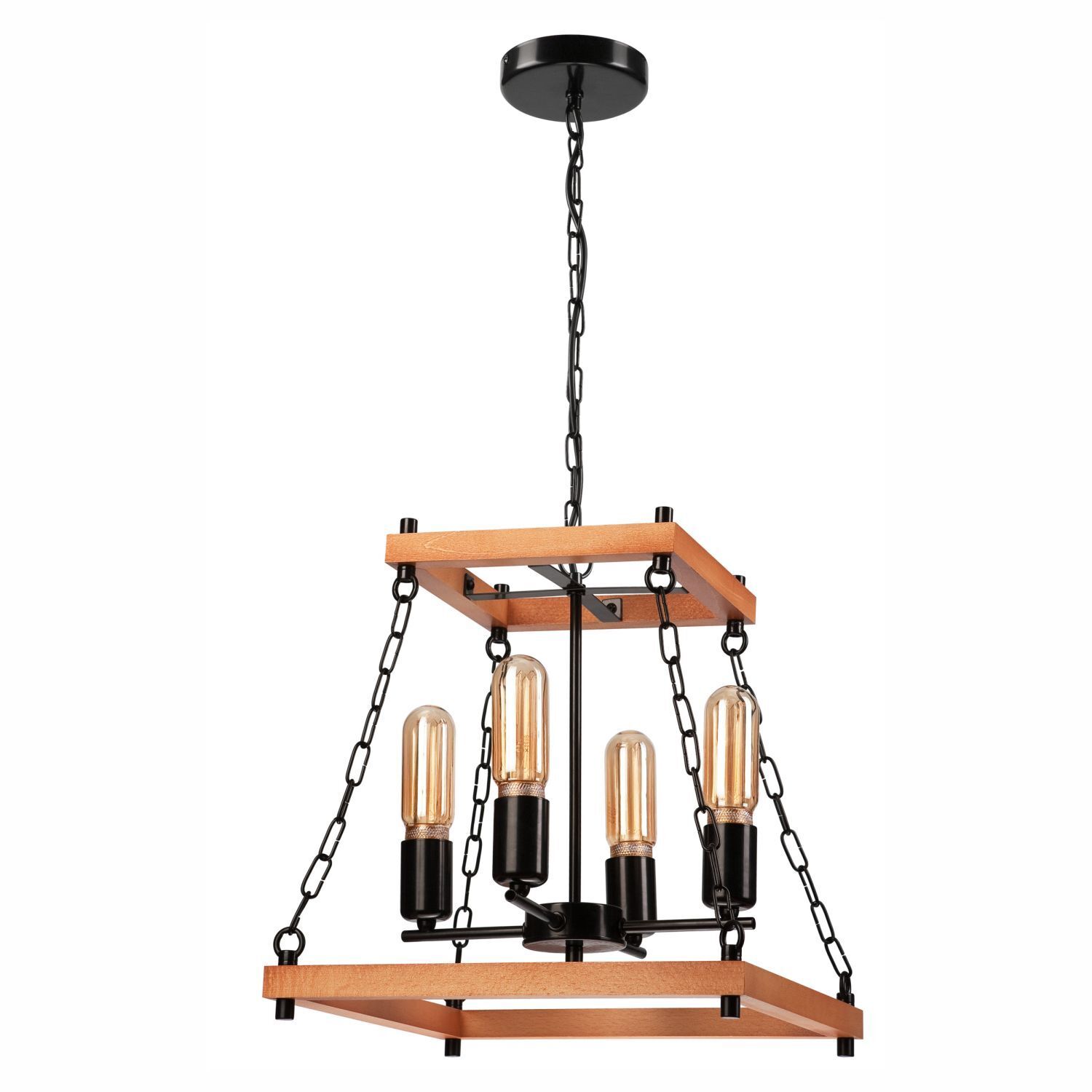 Suspension Rustikal L : 37 cm 4-flamme E27 bois métal