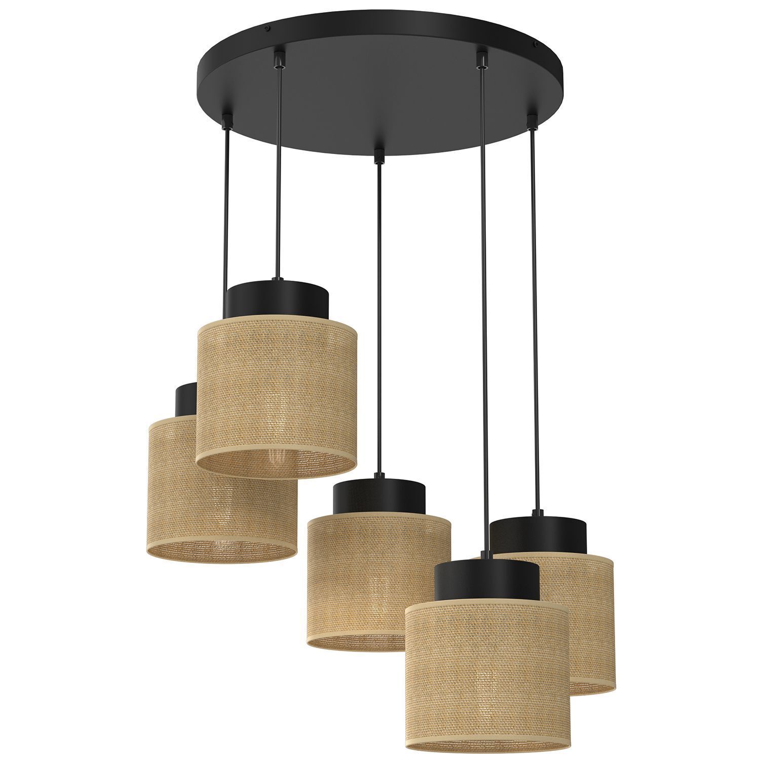 Hängelampe Jute Metall Schwarz Natur E27 Ø58 cm rund