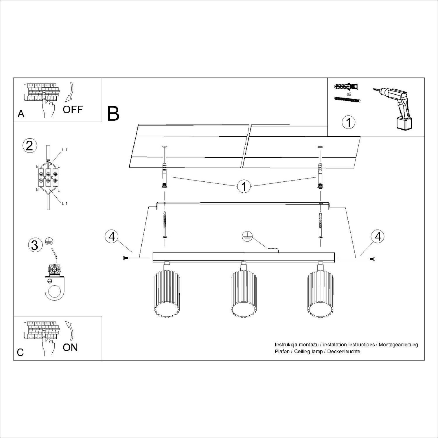 Deckenstrahler 3-flammig Weiß GU10 B: 45 cm klein Aluminium