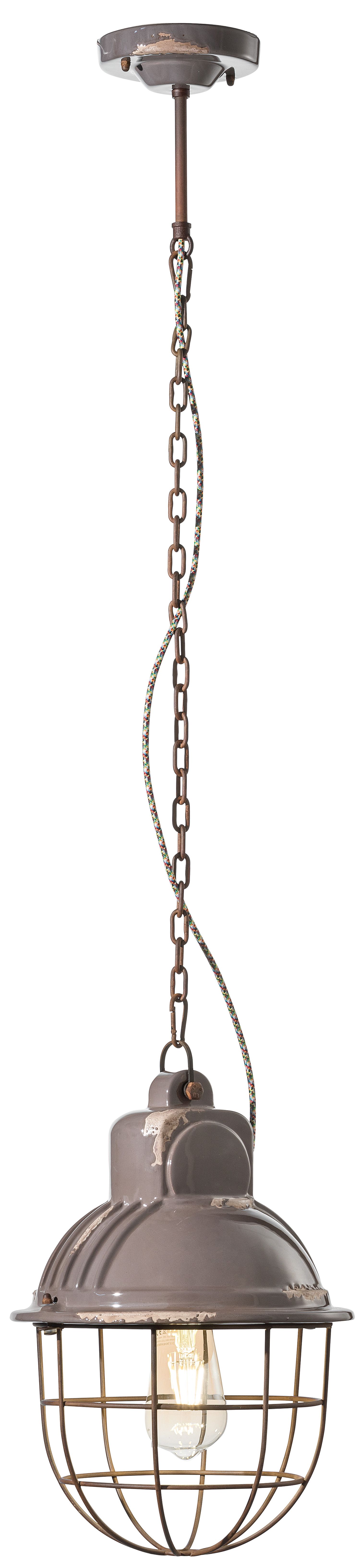 Pendelleuchte Metall Keramik rund D: 26 cm E27 Vintage