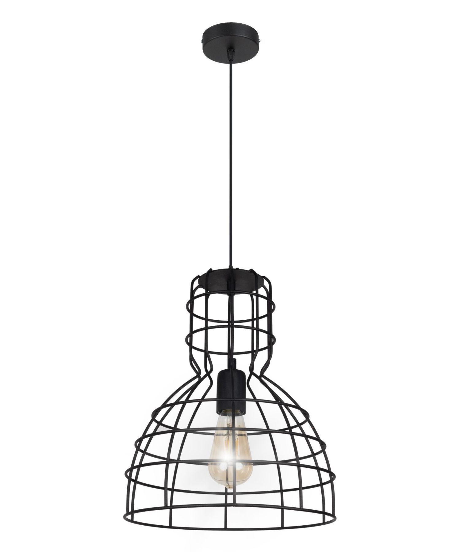 Schwarze Hängelampe Drahtschirm Metall Ø30 cm E27 Loft pendant light, wire cage, Eisenleuchte, schwarz, offener glühbirne