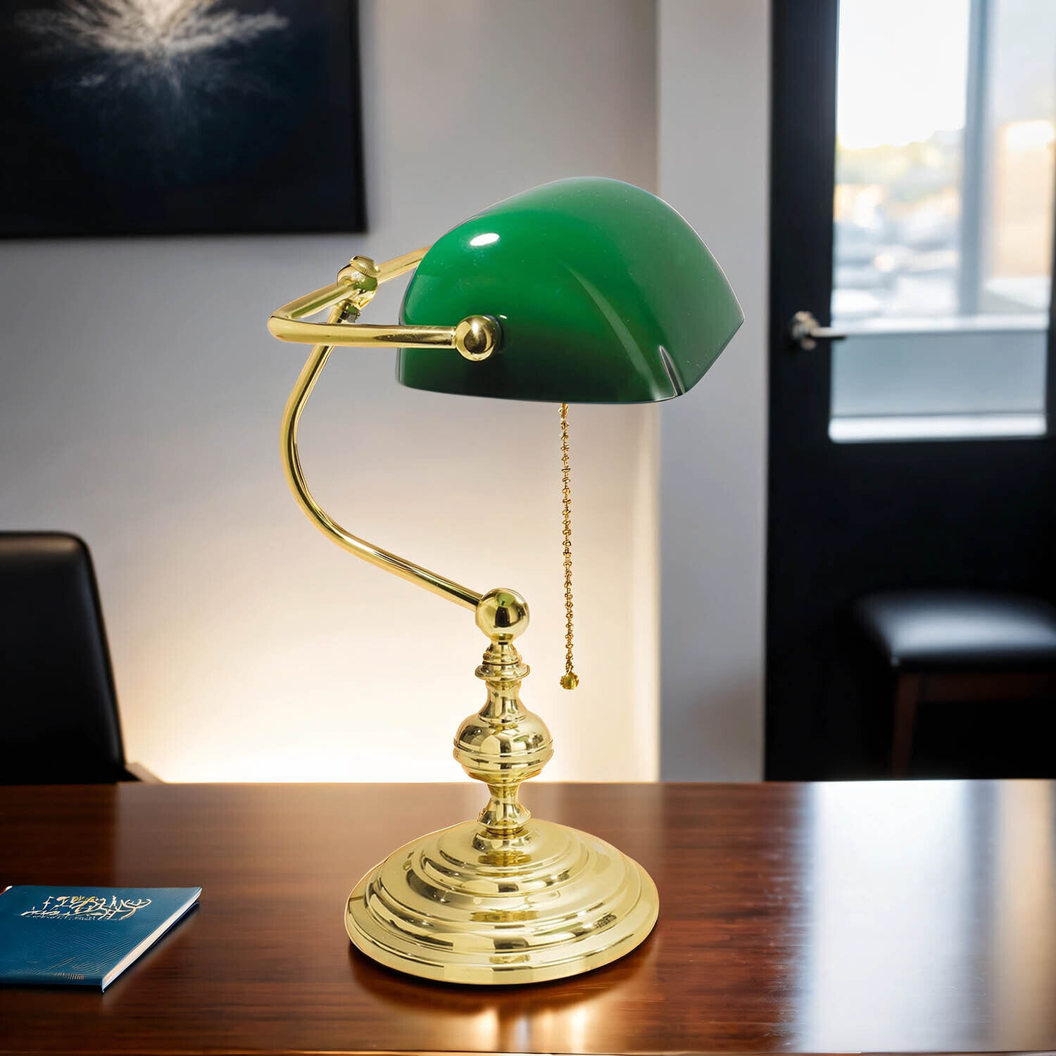 tischlampe-bankerlampe-jugendstil-leuchte-lampade-ministero-1x-e27-bis-8w-messing-poliert-gruen-fuer-arbeitszimmer-le108877-01 Lampen, Schreibtischlampe, Grün, Messing, Tischleuchte