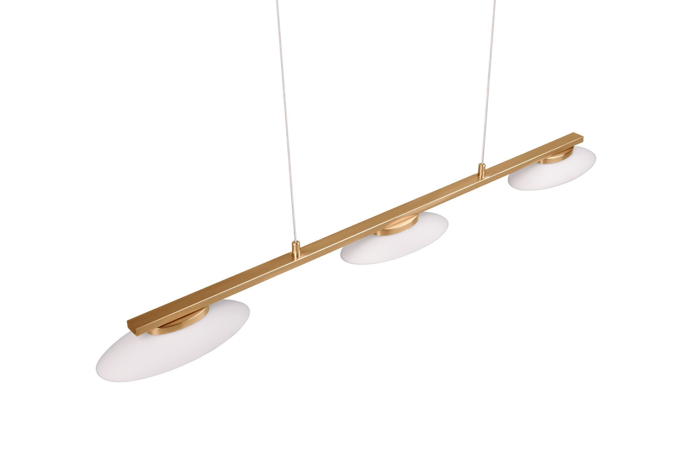 Suspension LED métal verre laiton 3 flammes 102 cm