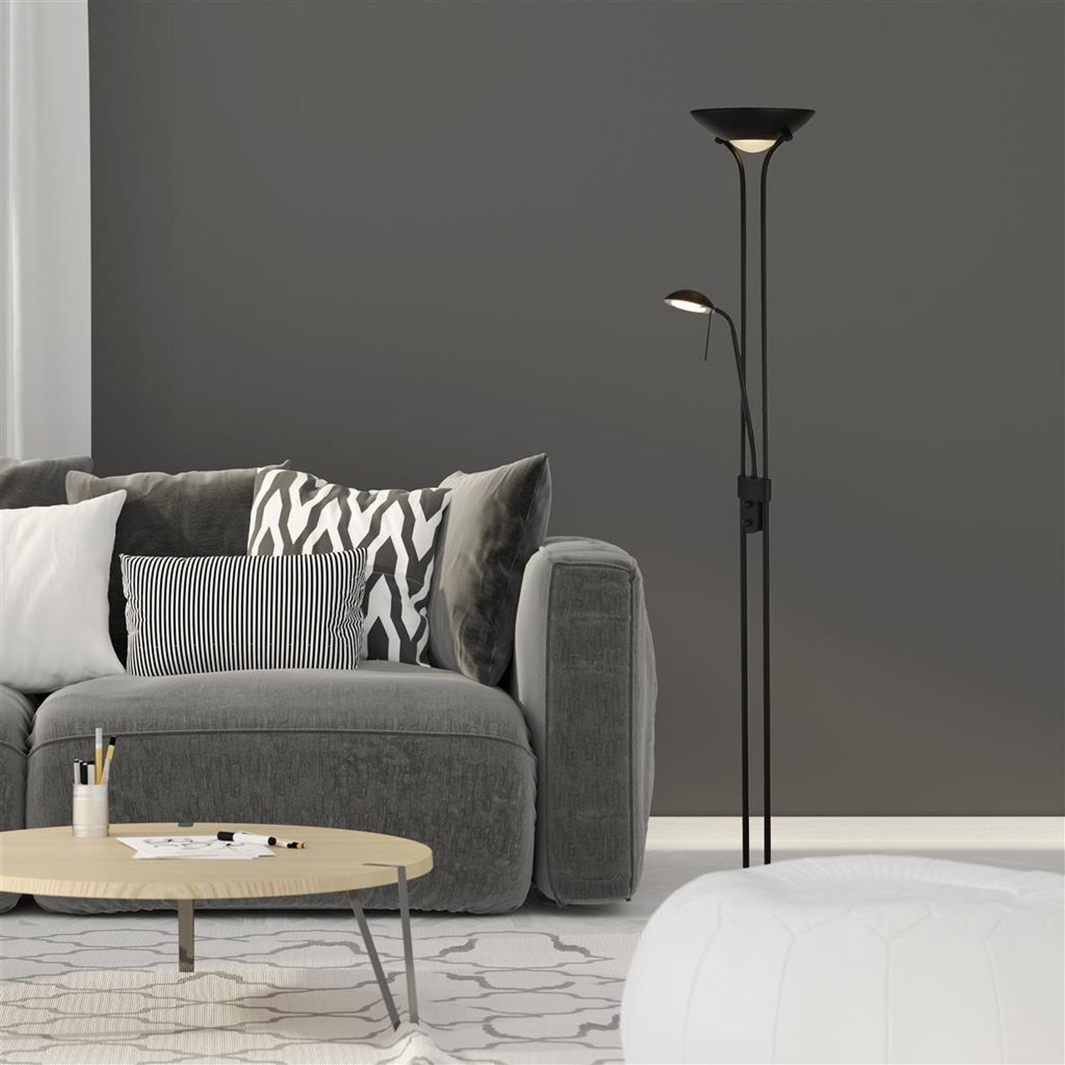 Lampadaire LED Lampe de lecture 180 cm noir 3000 K 1887 lm