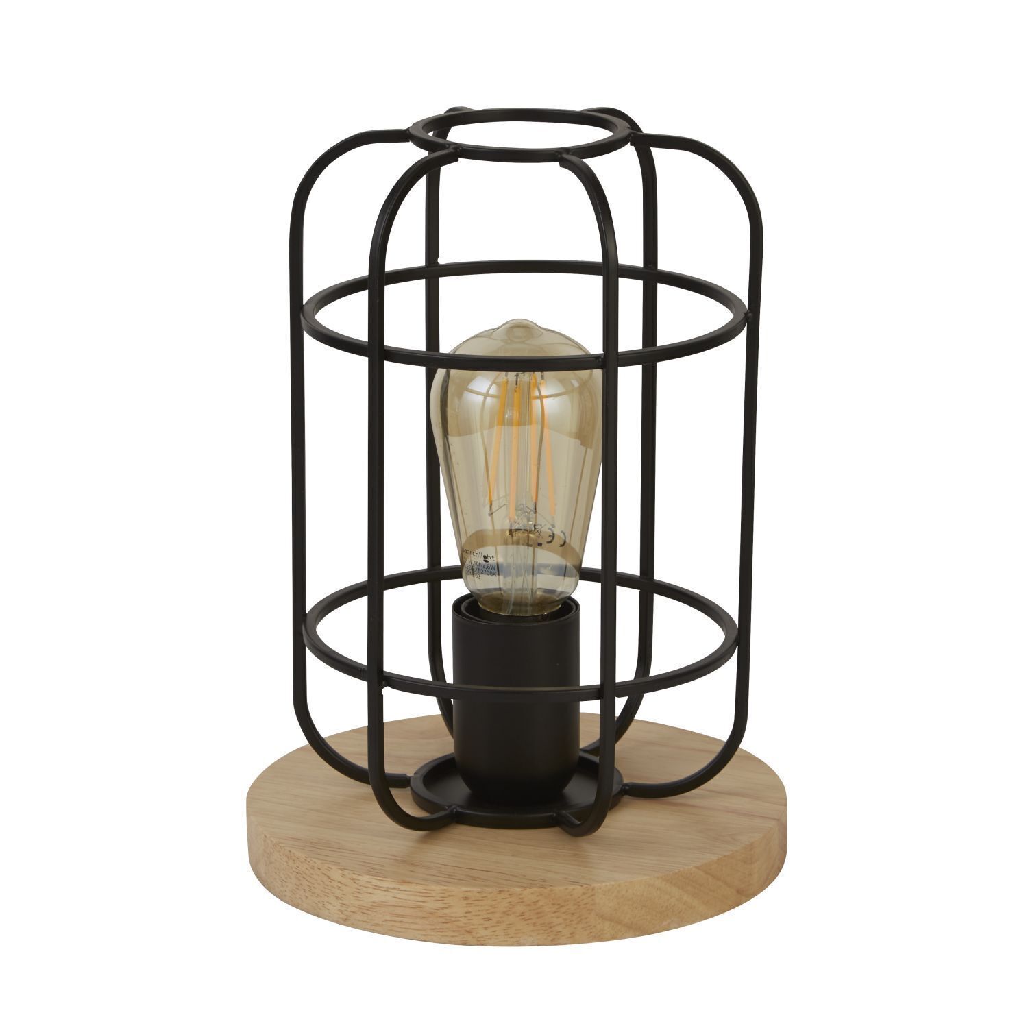 Tischlampe klein H: 24,5 cm Ø 18 cm E27 Metall Holz Lampe