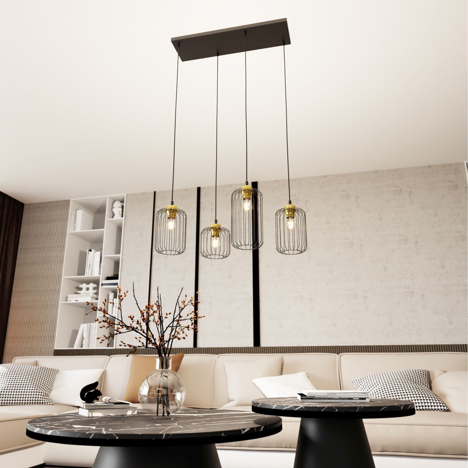 Suspension métal E27 70 cm de long Rétro Noir Or Lampe, Drinnen, Innenarchitektur, Kronleuchter