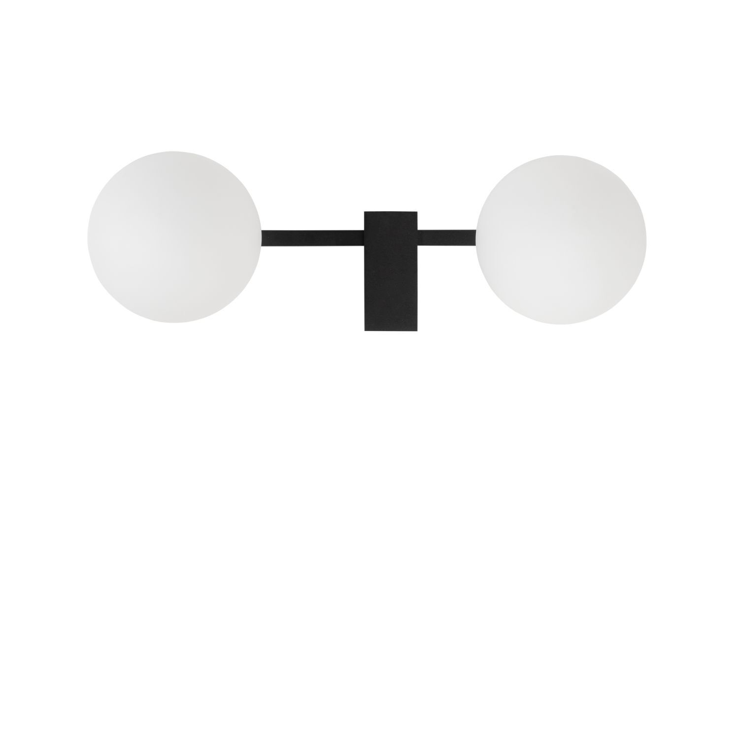 Plafonnier à 2 flammes G9 48 cm de long Noir Blanc Verre Boule