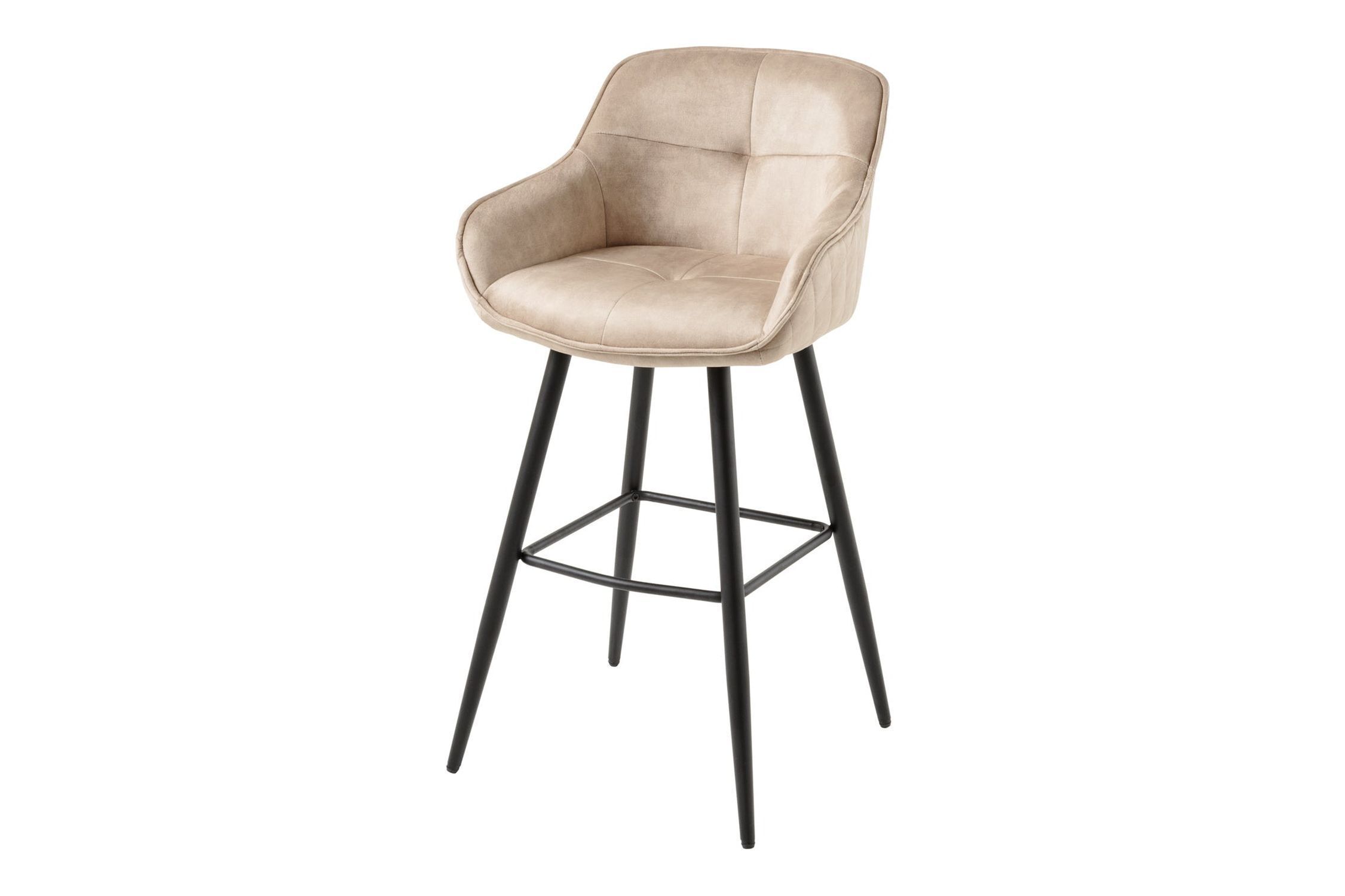 Tabouret de bar velours métal crème beige noir avec dossier