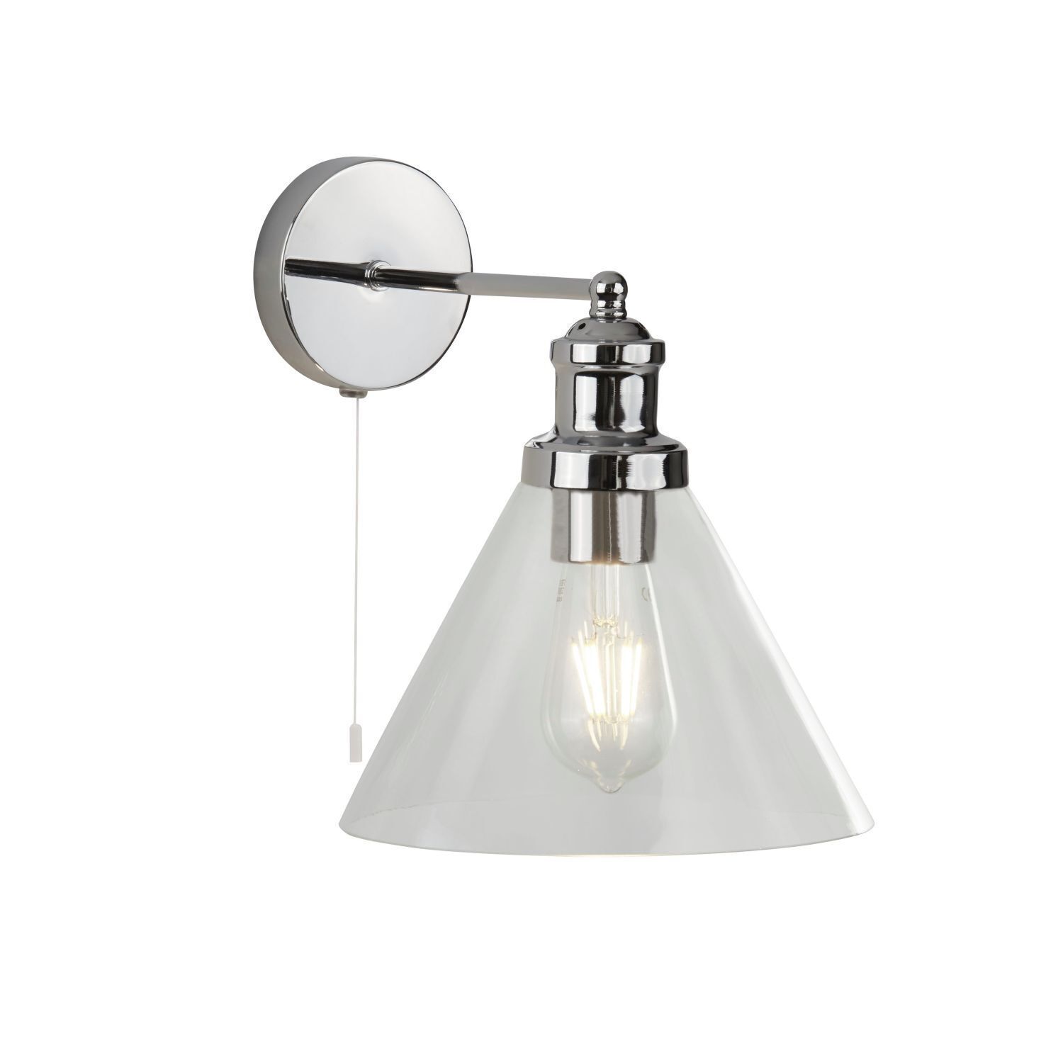 Wandlampe mit Schalter Chrom Klar E27 Glas Leuchte, Lampe