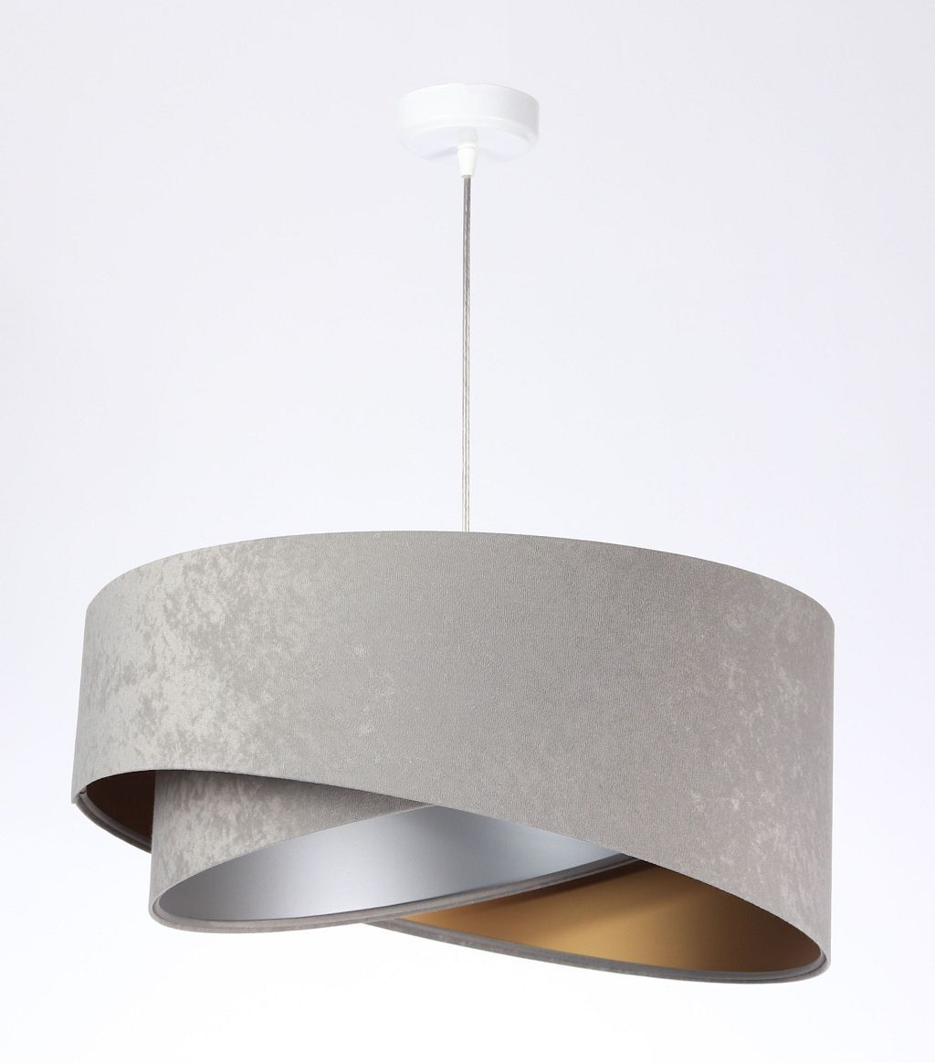 Lampe à suspendre ronde E27 D : 50 cm Gris Or Argent Abat-jour en tissu