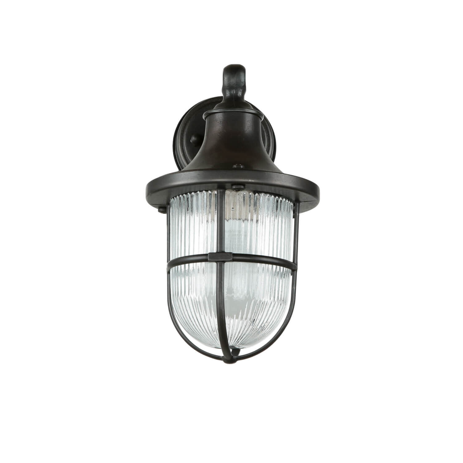 Lampe d'extérieur IP64 E27 noir antique verre cannelé laiton