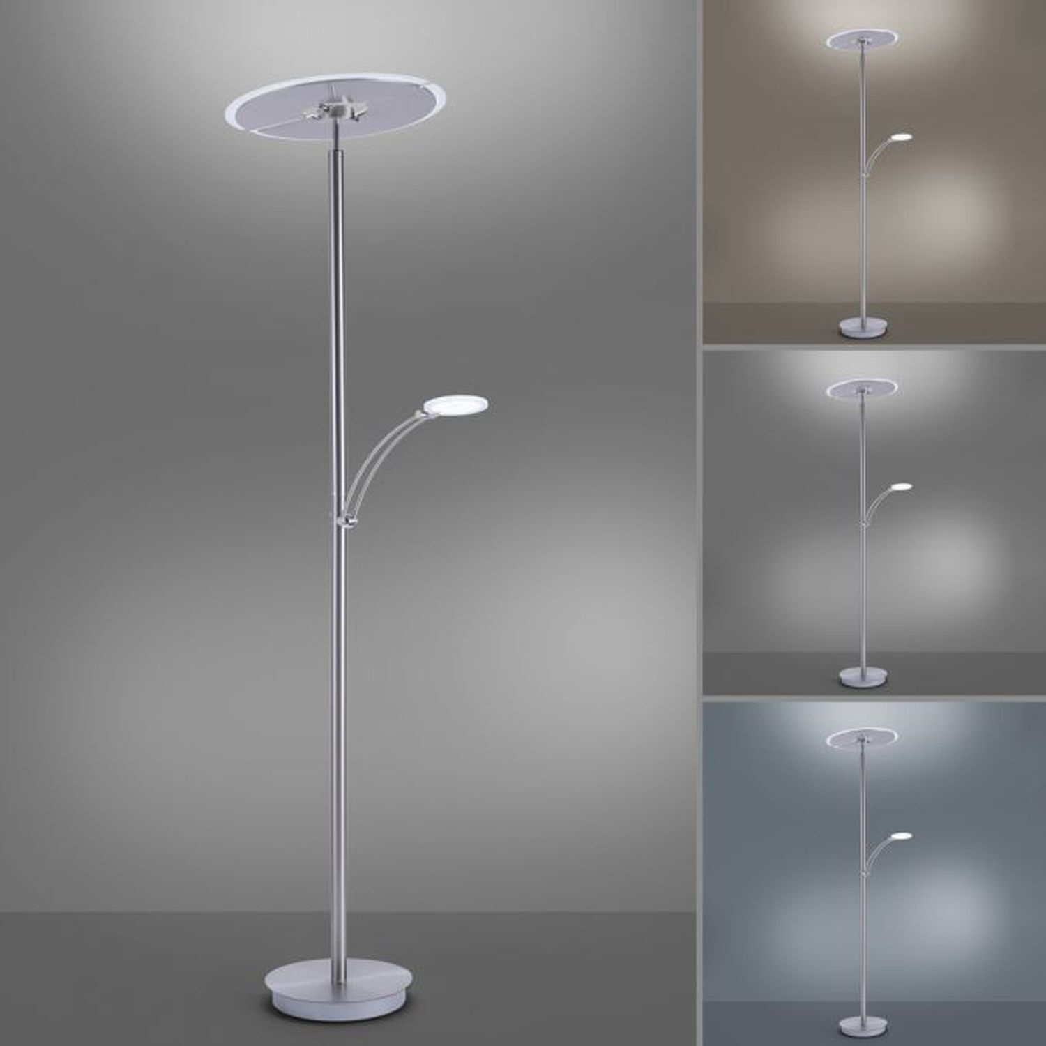 LED Stehlampe mit Lesearm in Stahl Glas 200 cm 5770 lm Lampe