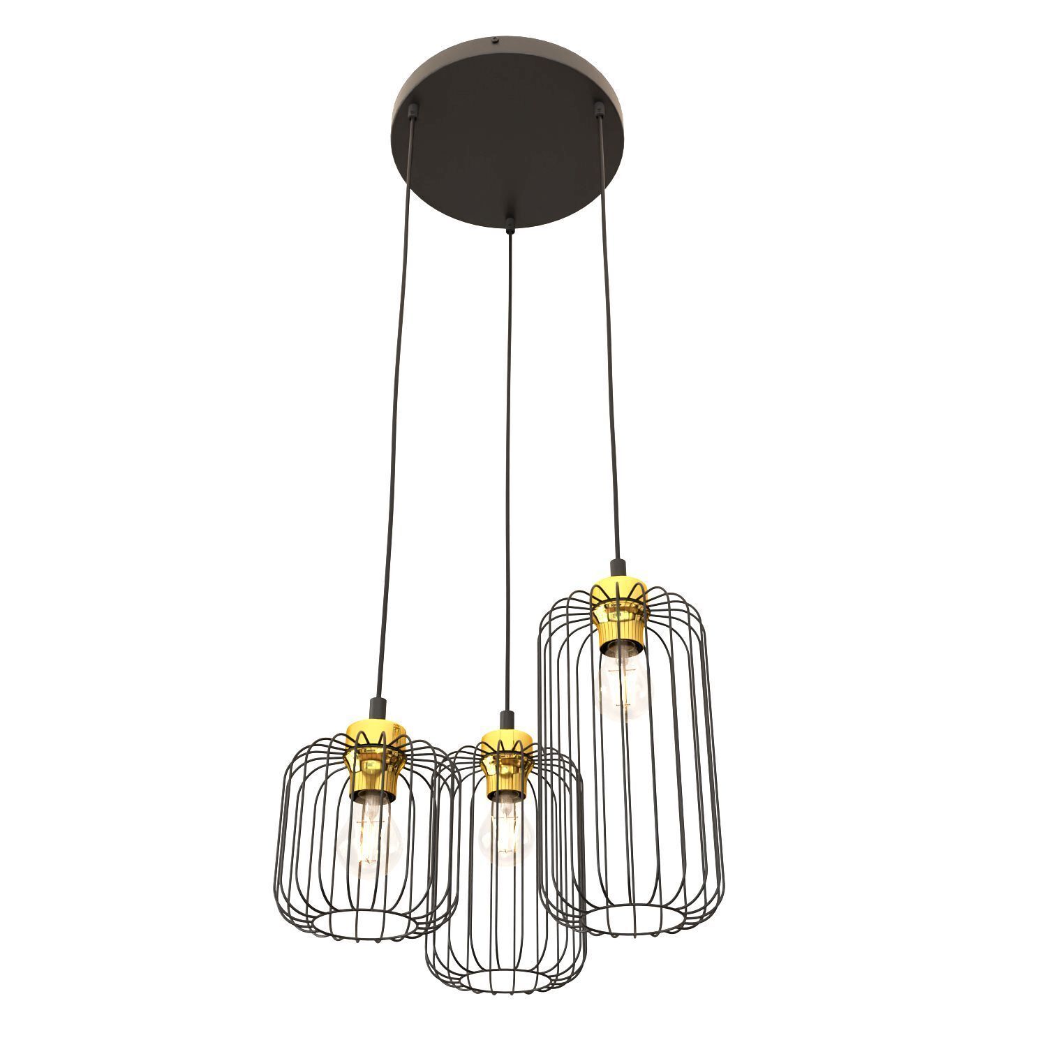 Lampe à suspendre ronde noire or Ø30 cm 3-flmg E27 métal