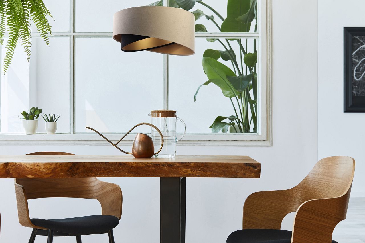 Hängeleuchte rund D: 50 cm E27 Stoff Beige Schwarz Gold Lampe, Tabelle, Tischplatte, Esstisch, Innenarchitektur