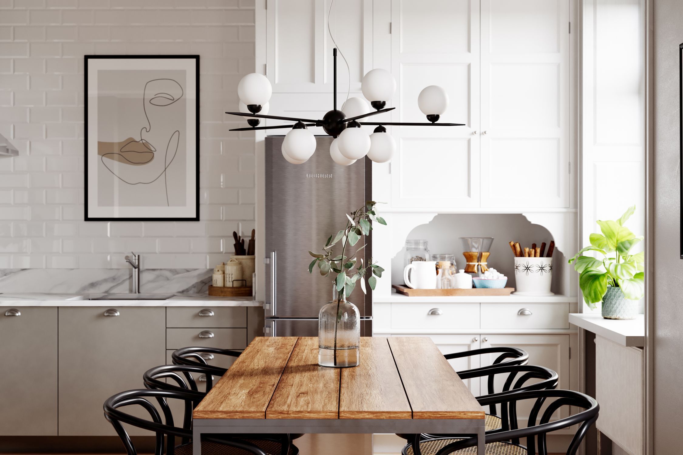 Hängeleuchte Metall Glas B: 100 cm H: max. 160 cm 10x G9 Innenarchitektur, Tabelle, Esstisch, Esszimmer, Küche