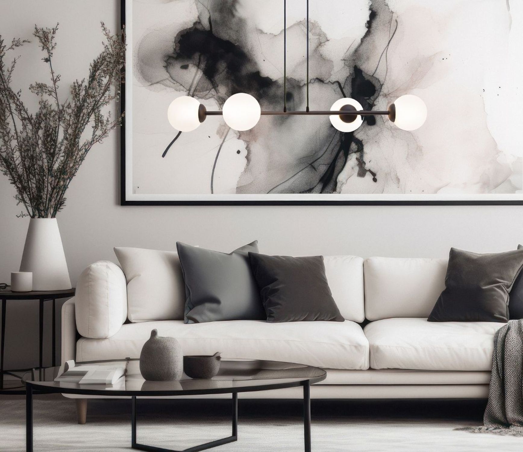 Große Hängelampe blendarm Glas Metall 85 cm E27 Schwarz sofa, couсh, wohnzimmer, tisch, kunstwerk