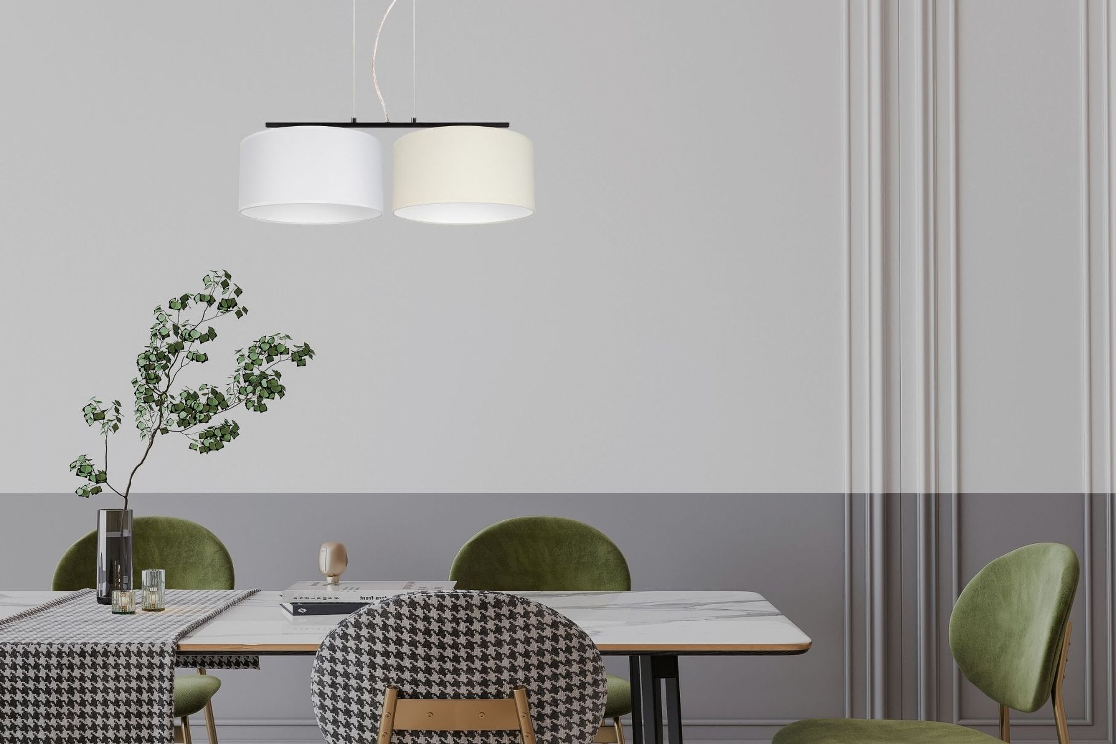 Stoff Pendelleuchte blendarm Weiß Ecru E27 70 cm lang Esstisch, Wohnzimmerstuhl, Hängelampe, Vase, Grün