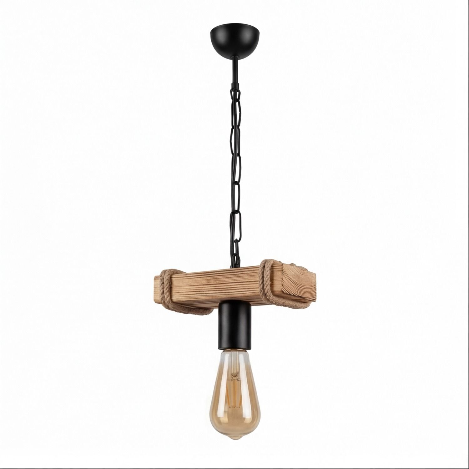 hängelampe, holz, rope, glühbirne, industriellem stil