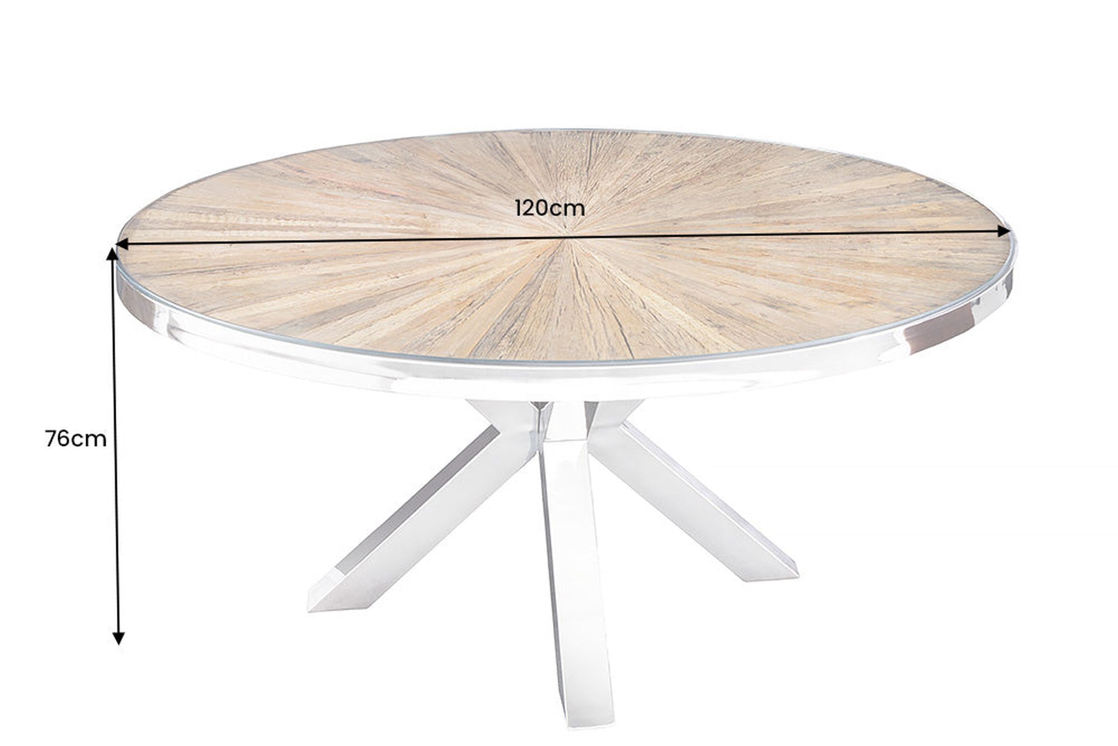 Table de salle à manger teck verre dur acier inoxydable brun chrome 120x120 cm