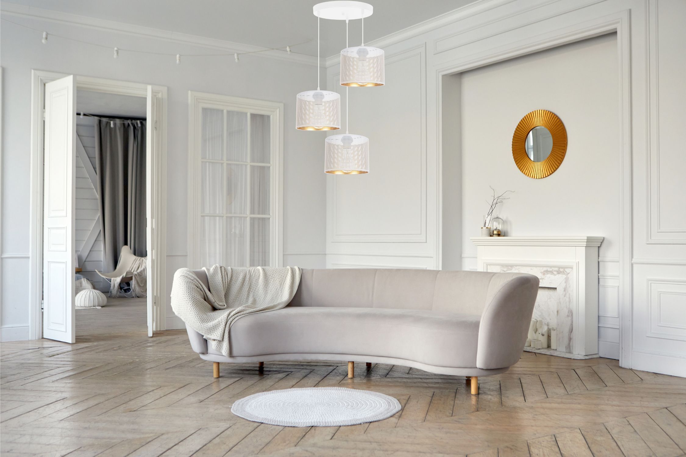 sofa, wohnzimmer, lampe, spiegel, stuhl