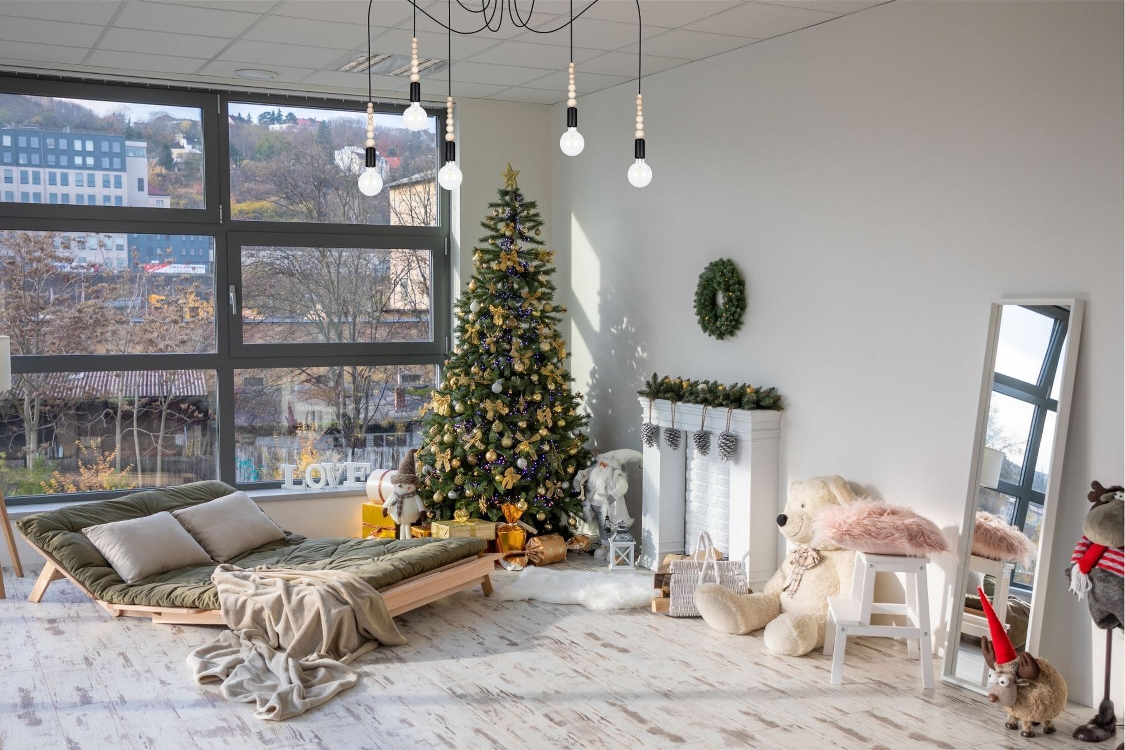 XXL Hängelampe Spider Schwarz L:400 cm E27 5-flammig Weihnachten, Weihnachtsdekorationen, Festival, Weihnachtsbaum