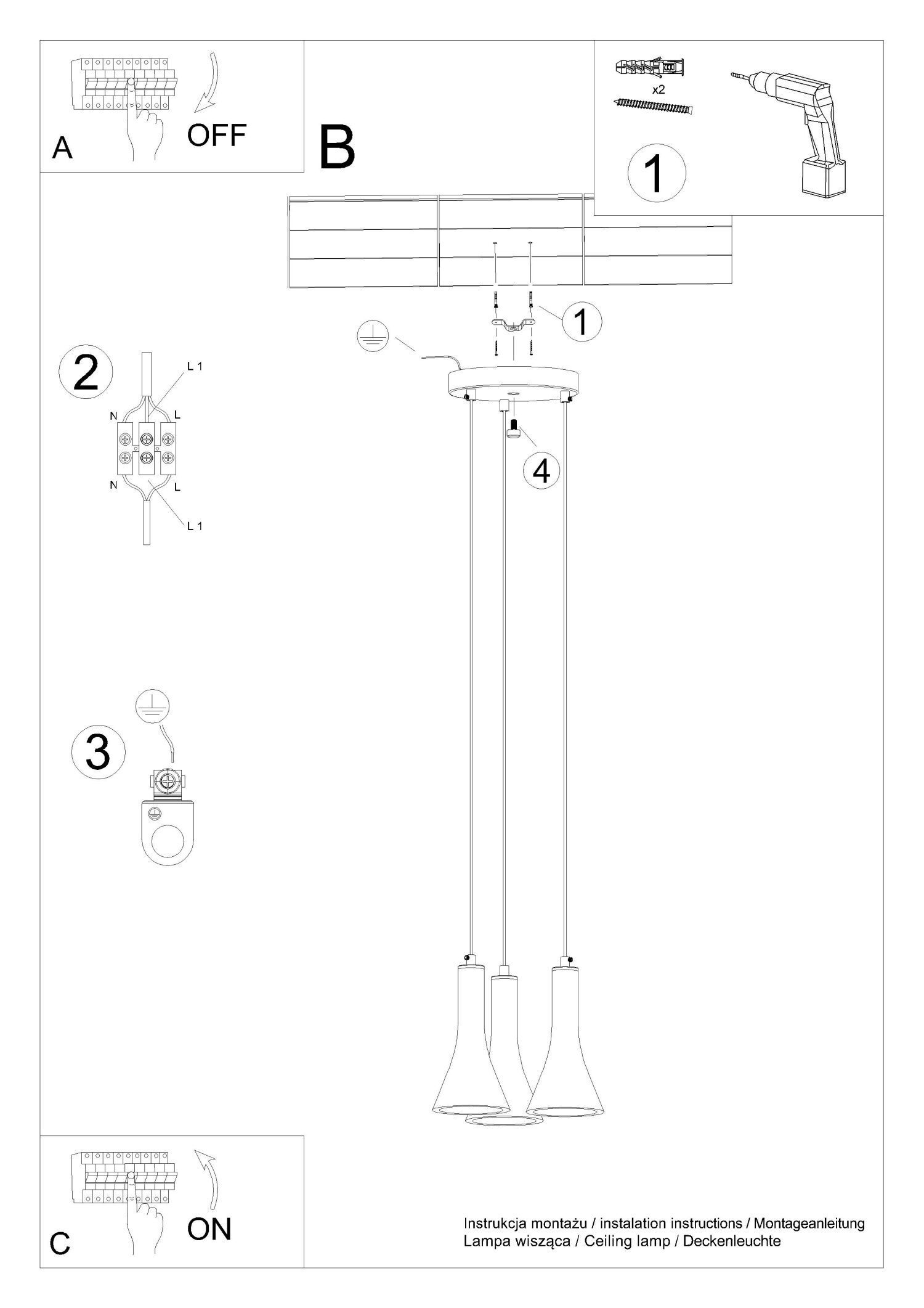 Deckenlampen, Kronleuchter, Hängeleuchte, 3-Lichts, E27