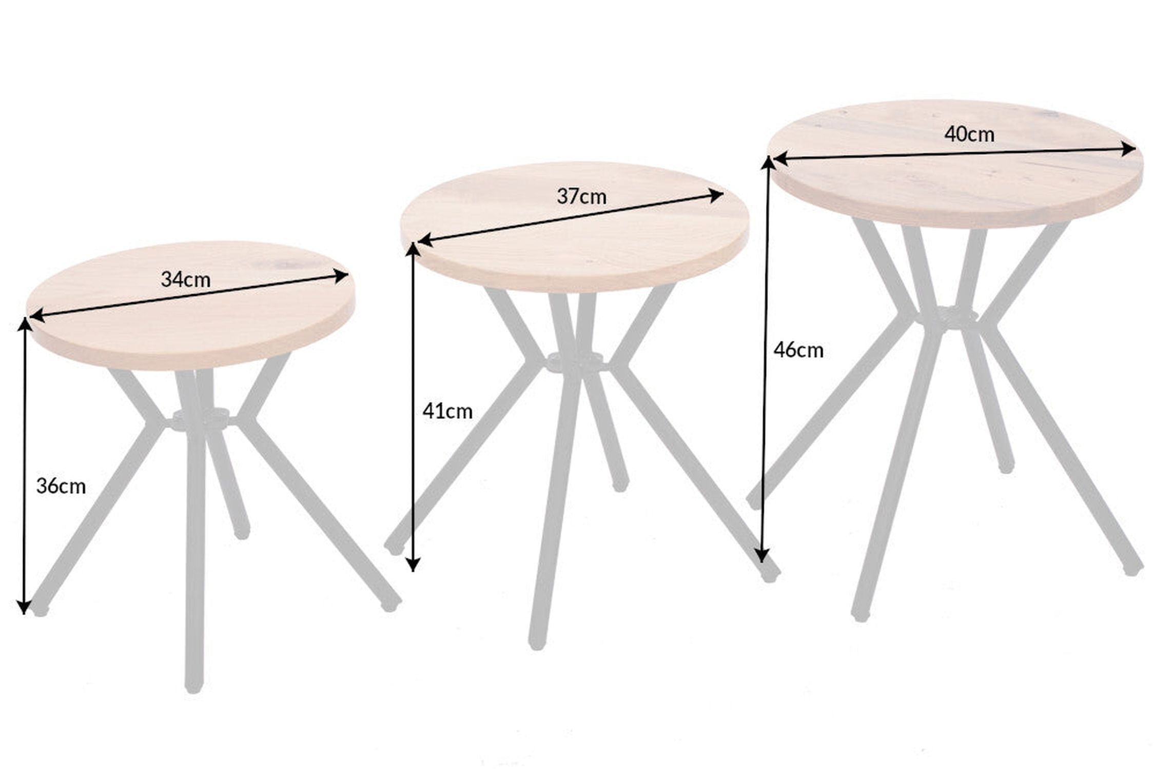 Set de 3 tables d'appoint Bois (chêne sauvage) Métal Moebel, Tabelle, Kaffeetisch