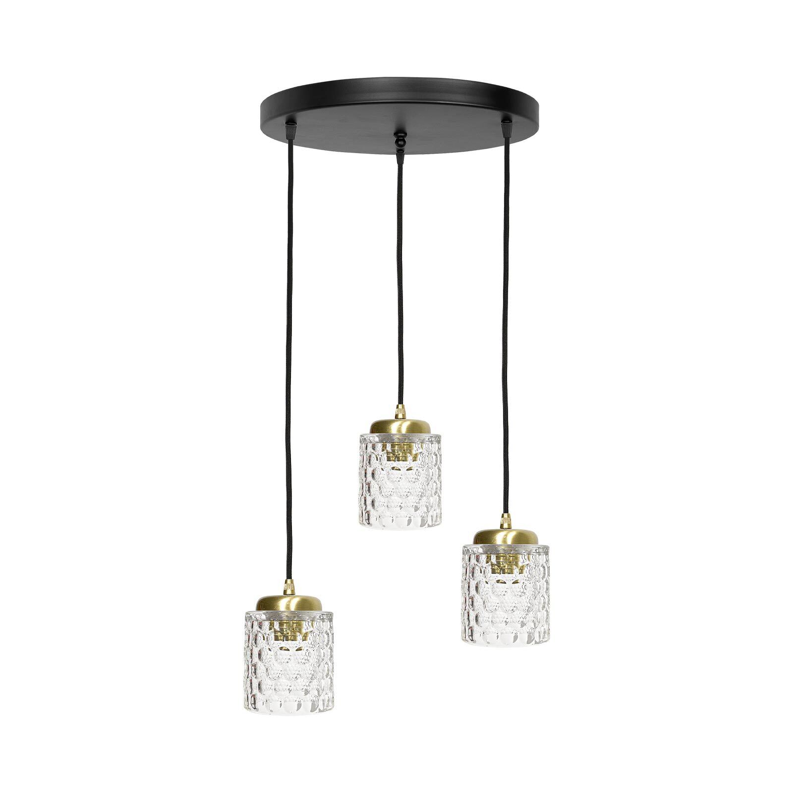 Suspension 3 flammes réglable laiton fer verre Ø 45 cm