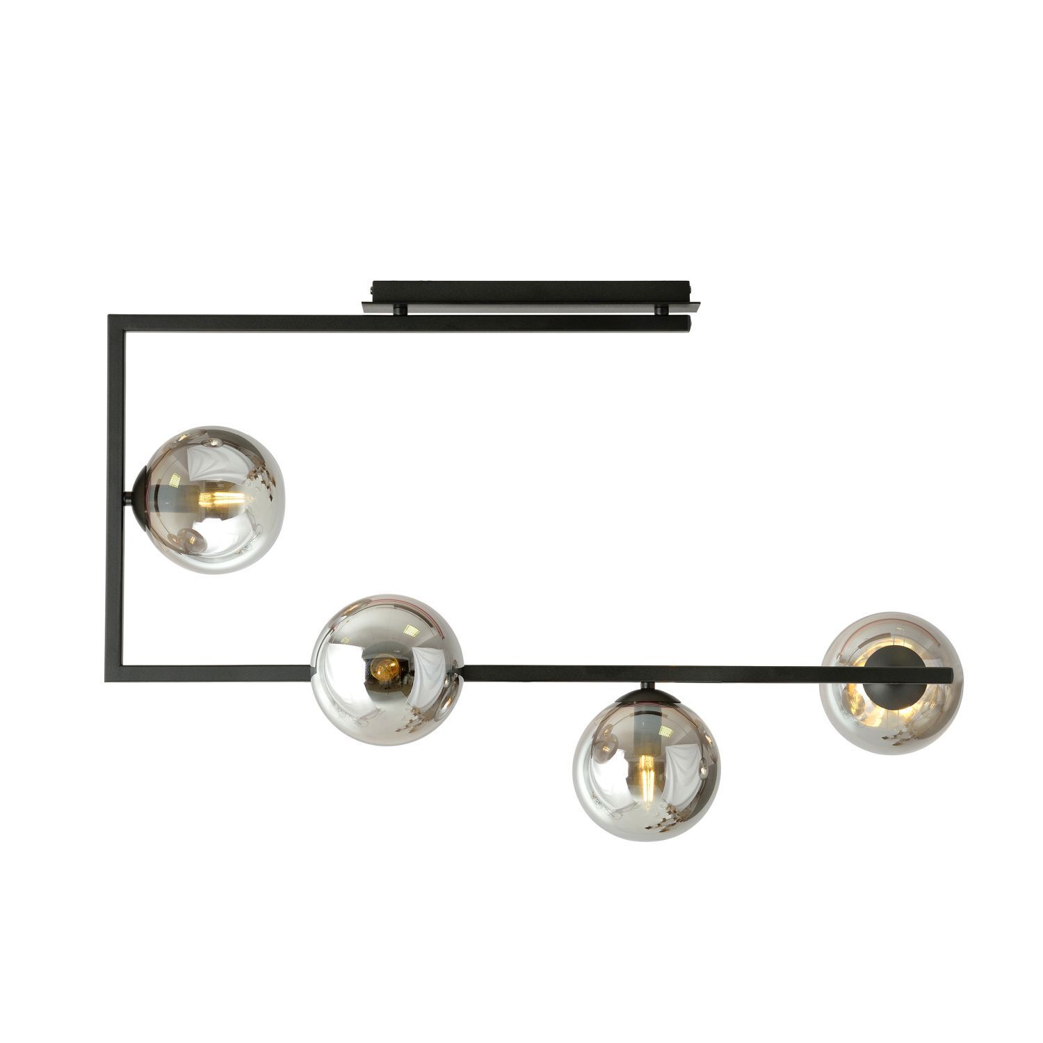 Plafonnier Noir Graphite 83 cm de long Métal Verre fumé