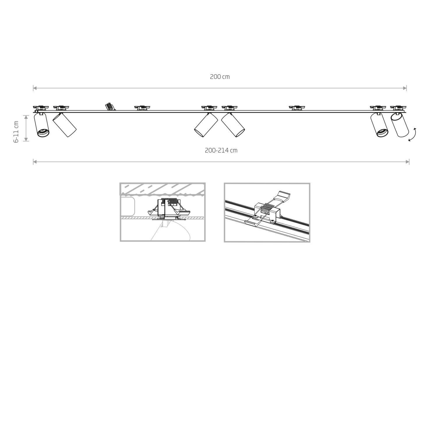 Deckenstrahler Unterputz 2x 2m lang 6-flammig GU10 Schwarz