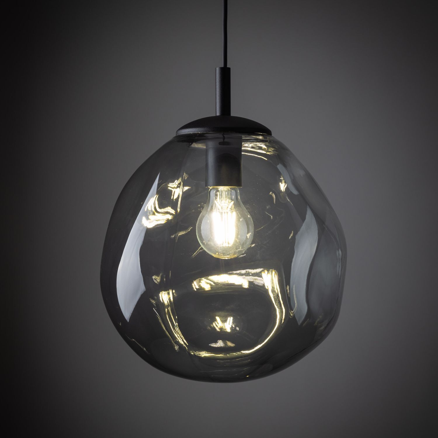 Hängelampe Rauchglas E27 B: 25 cm H: max. 175 cm Schwarz Grau Licht, Lampe