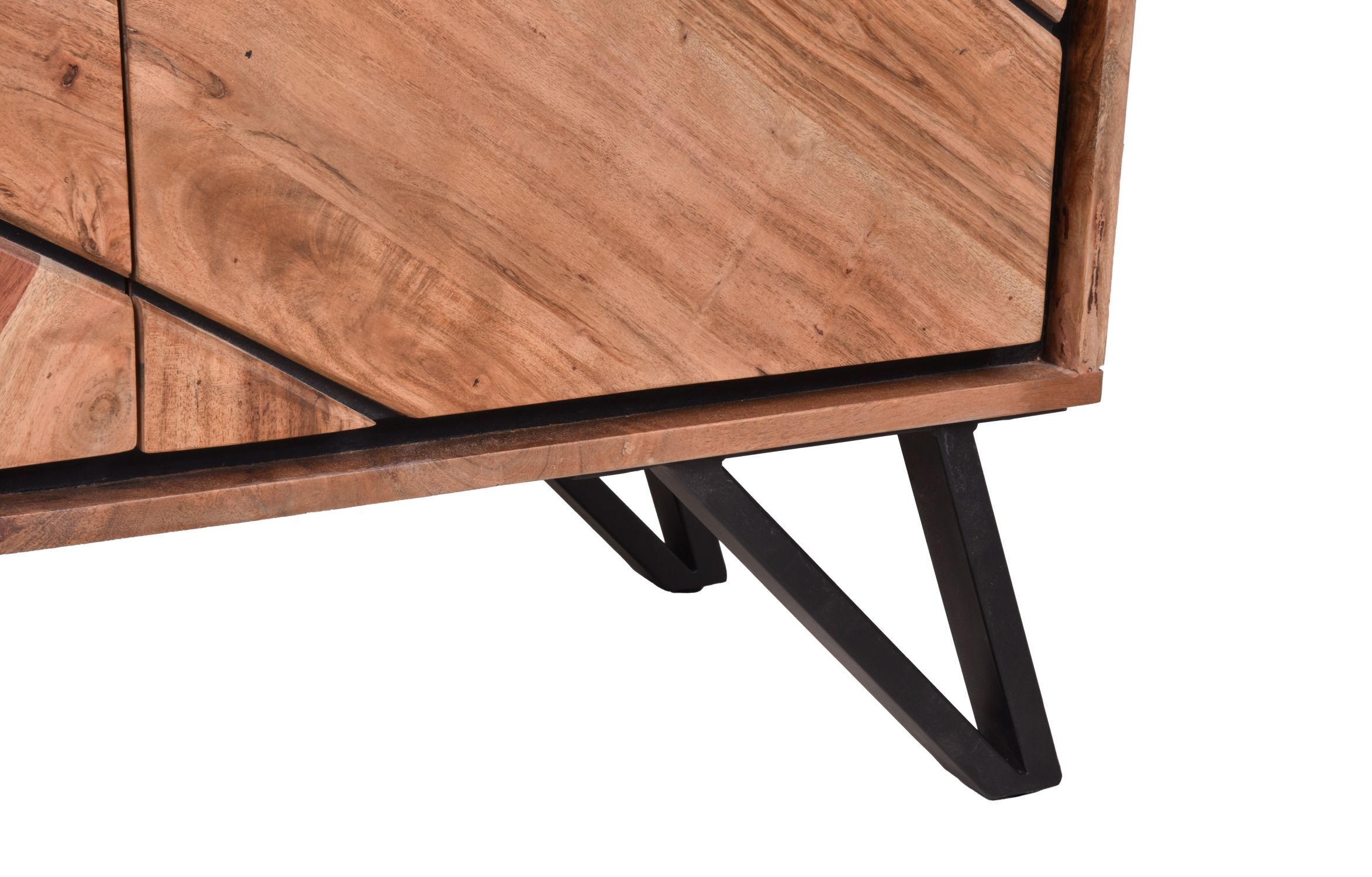 Vitrine bois verre métal hauteur 150 cm Nature Noir Moderne Moebel, Anrichte, Holz, Schublade, Kabinett