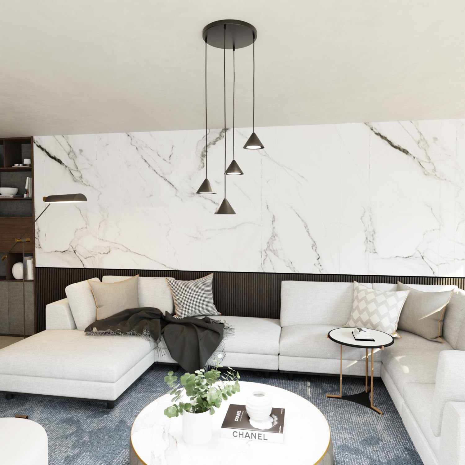 Schwarze Hängelampe Metall 4-flammig GX53 Modern Dekoration für Zuhause, Wohnzimmer, Innenarchitektur, Couch, Tabelle