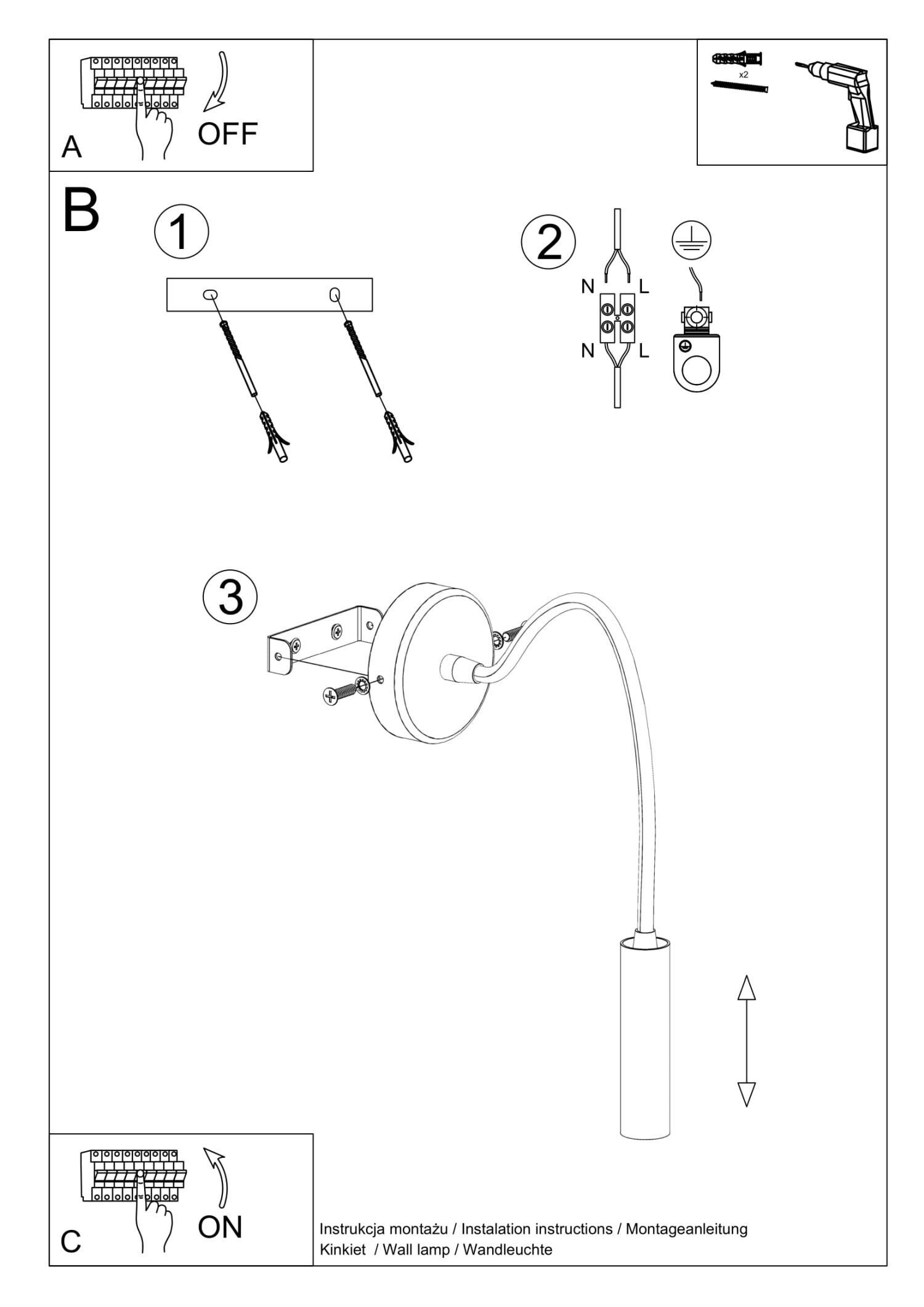 Applique murale bras flexible réglable noir métal pour lire