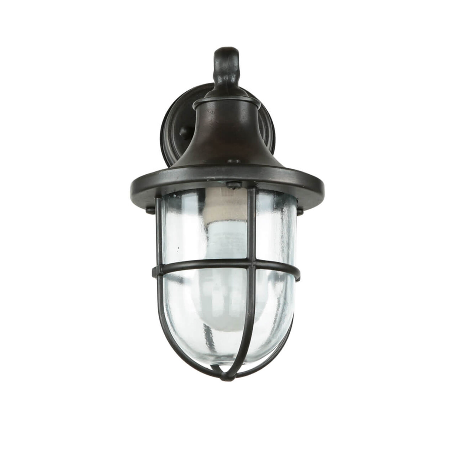 Maritime Außenlampe Schwarz antik IP64 E27 Riffelglas Messing