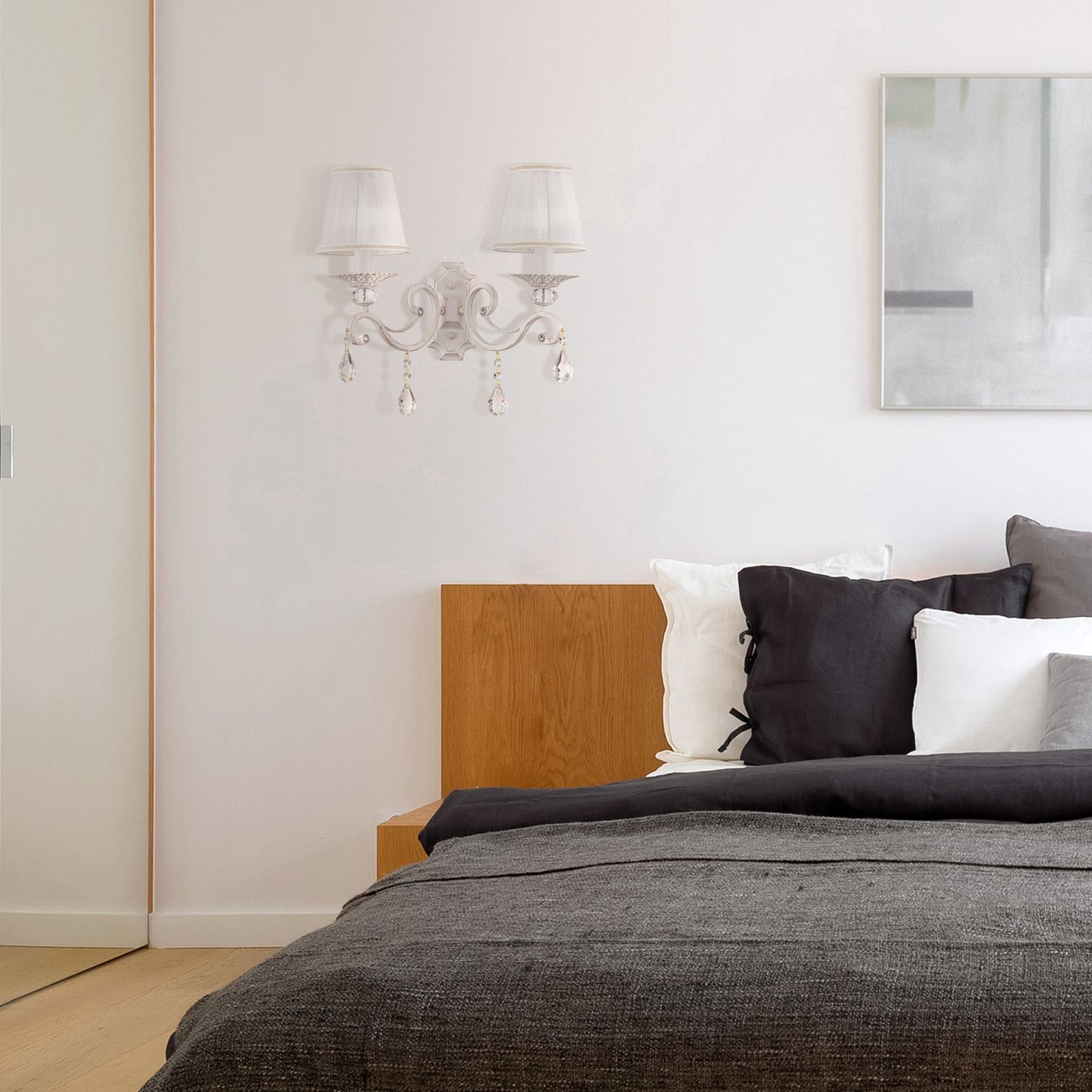 Wandlampe Metall Stoff E14 in Shabby Weiß Gold Weiß Innenarchitektur, Kissen, Dekoration für Zuhause, Lampe