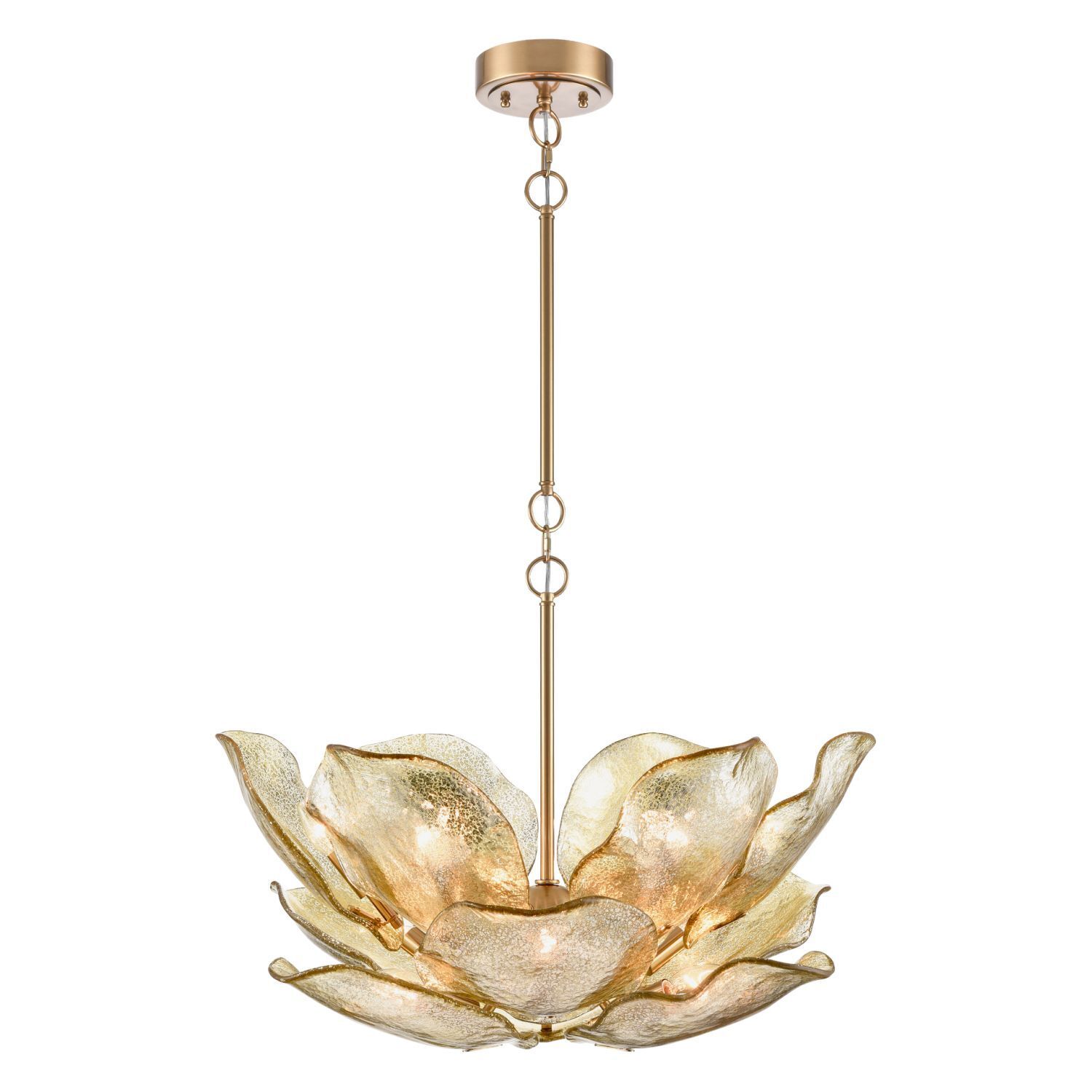 Hängelampe Metall Glas 66,5 cm breit in Messing 12x E14