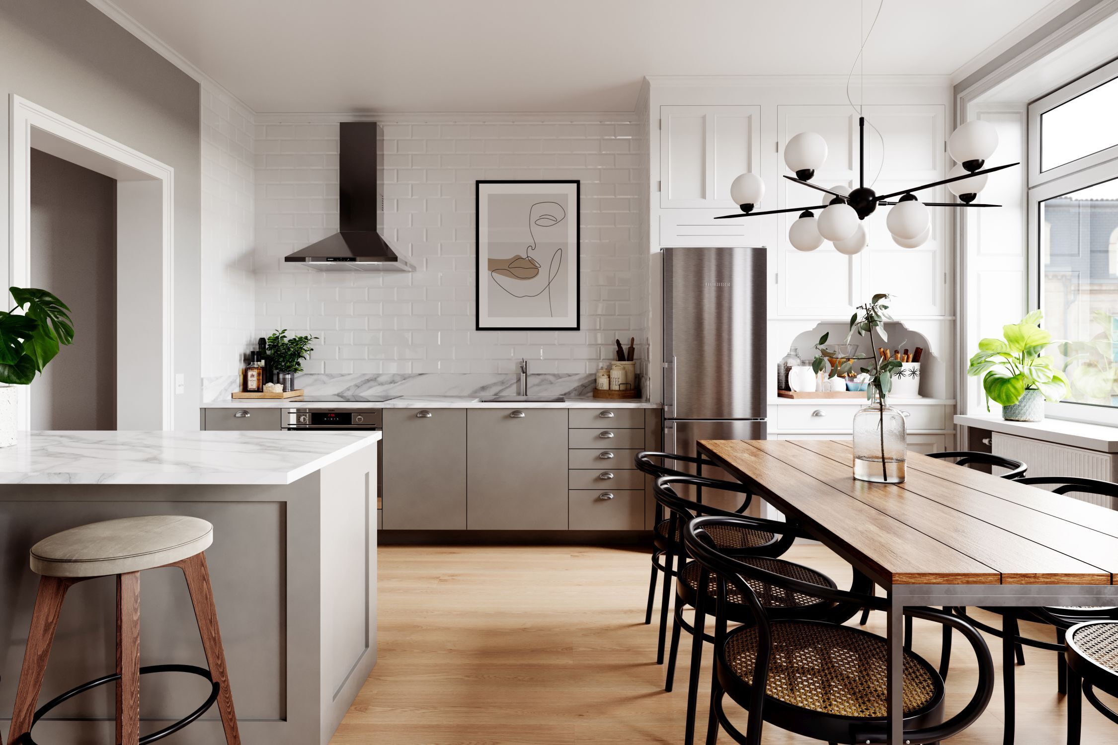 Hängeleuchte Metall Glas B: 100 cm H: max. 160 cm 10x G9 Drinnen, Innenarchitektur, Esszimmer, Esstisch, Küche