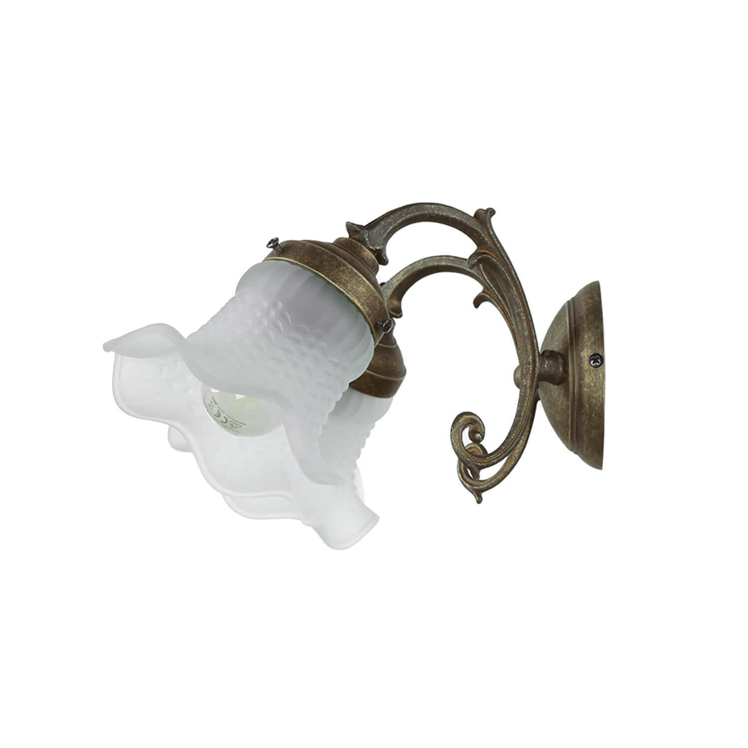 Wandleuchte Weiß Glasschirm Echt-Messing Ricciolo Bronze, Leuchte