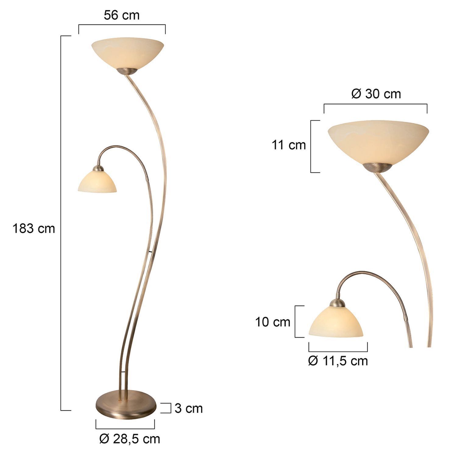 Grand plafonnier avec lampe de lecture métal verre 183 cm E27