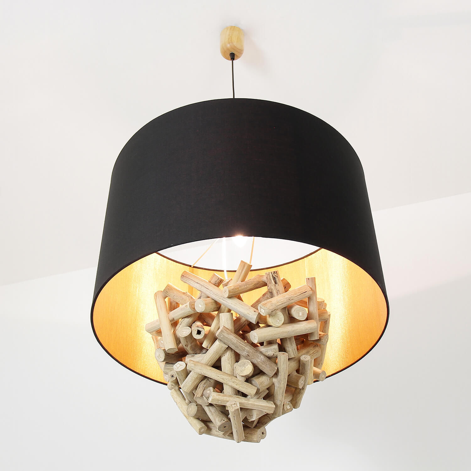 Pendelleuchte Treibholz Stoff Handarbeit Unikat PATTANI Lampe