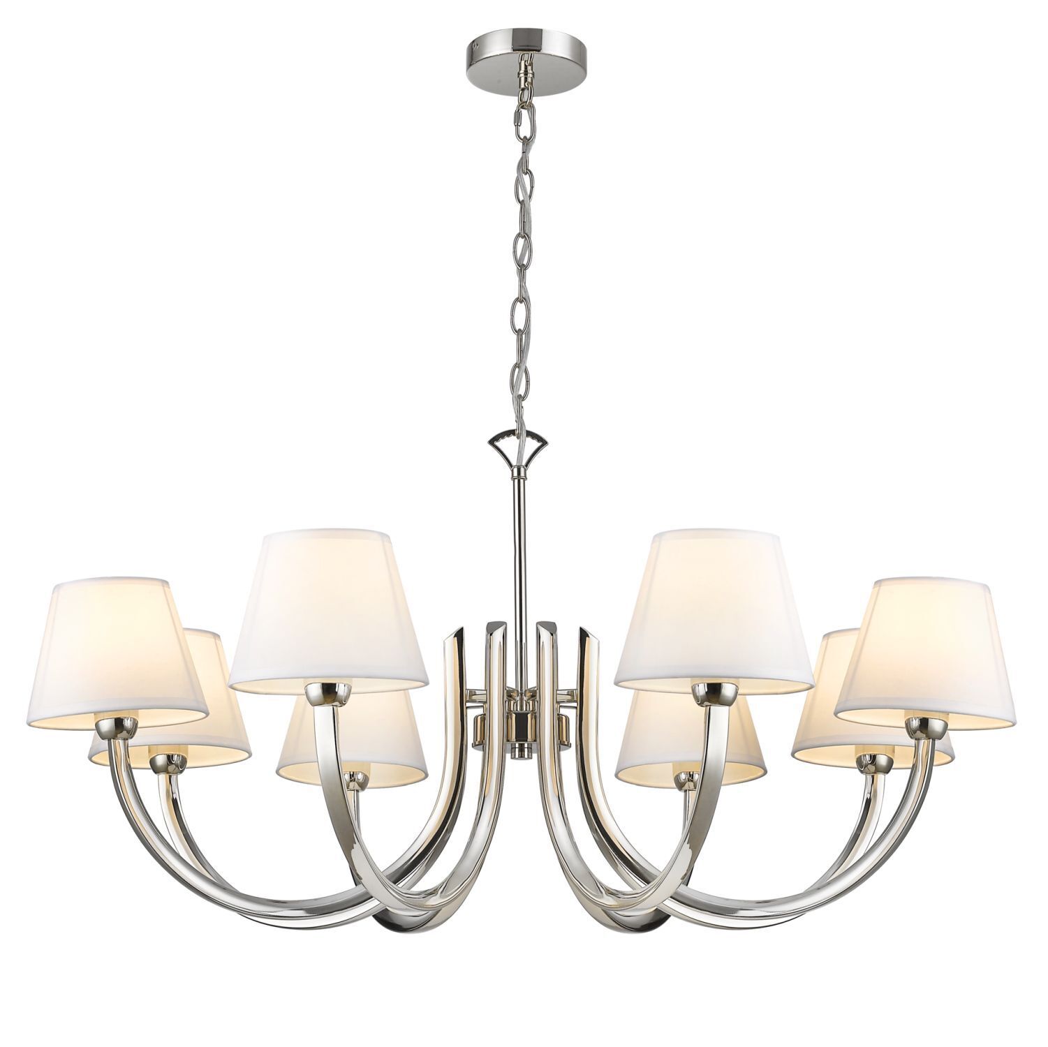 Kronleuchter Metall Stoff 92 cm breit Nickel Weiß E14 Modern