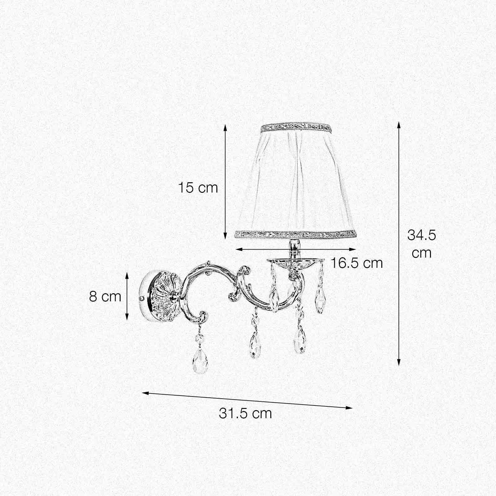 Applique laiton tissu cristal H : 34,5 cm poli blanc E14
