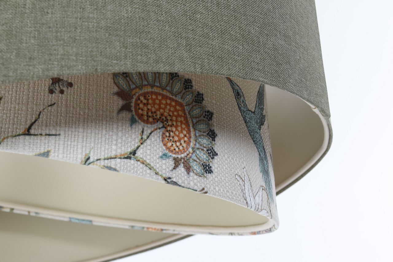 Suspension Vert Blanc Floral E27 ronde D : 60 cm Abat-jour en tissu