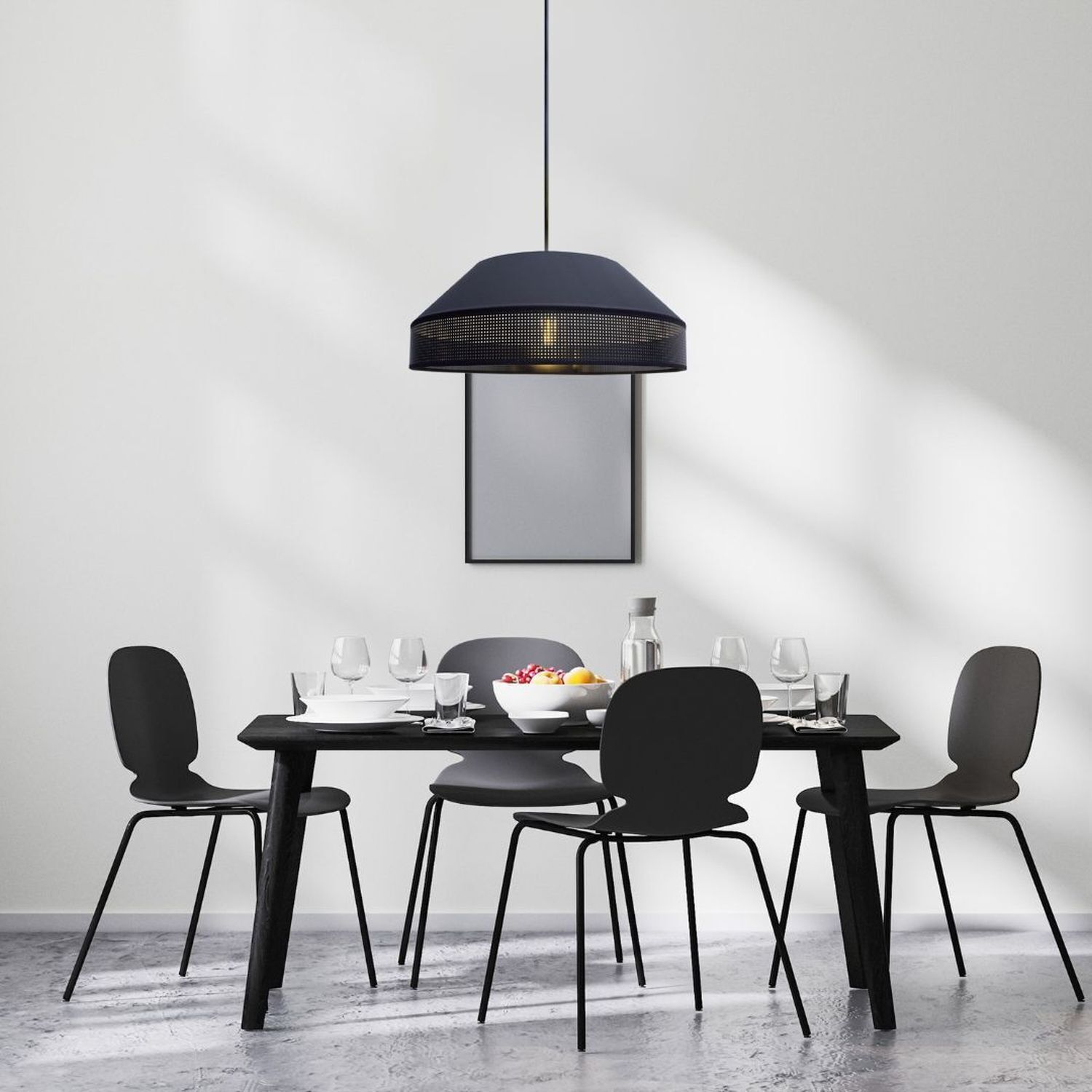 Lampe à suspendre noire tissu anti-éblouissant confortable L:45 cm E27 Speisesaal, Esstisch, Mobiliar, Tabelle, Stuhl