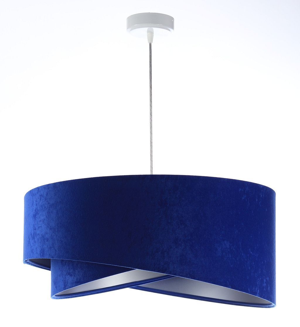 Lampe à suspendre tissu bleu cobalt argent E27 rond D : 50 cm